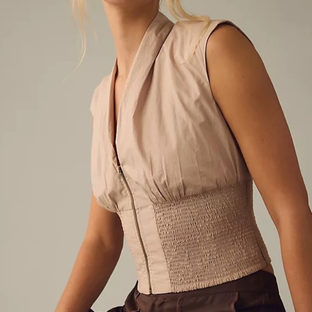 NWT Maeve by Anthropologie Zip Up Smocked Shirt, Size XL